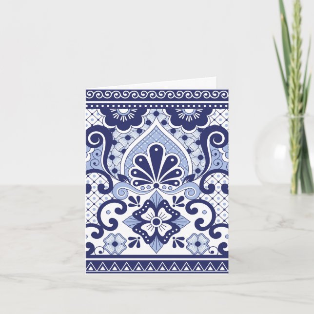 Blau und weiß mexikanische Talavera Folk Art Tile (Vorderseite)