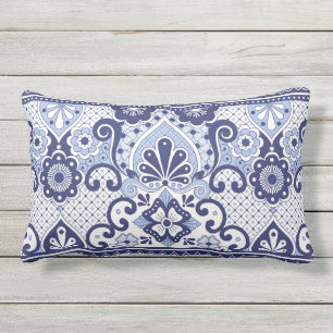 Blau und weiß mexikanische Talavera Folk Art Tile Kissen Für Draußen