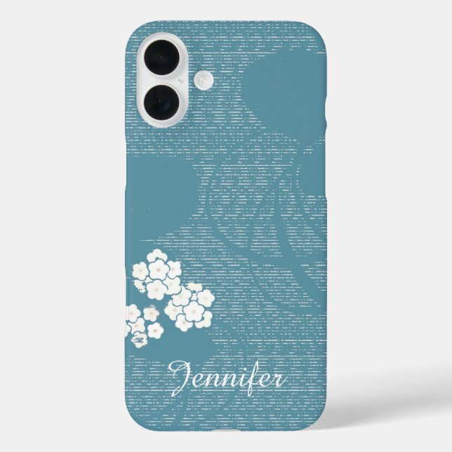 Blau und Weiß Minimalistisch, Name, Girl iPhone 16 Plus Hülle (Rückseite)
