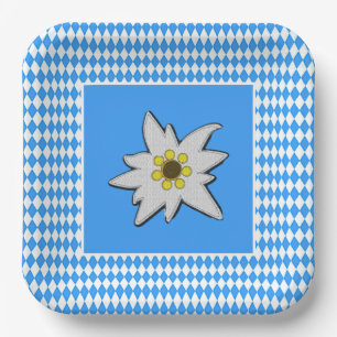 Blau und Weiß mit Edelweiss Oktoberfest Pappteller
