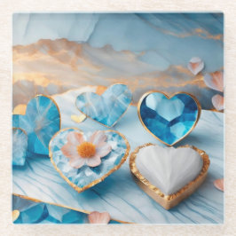BLAU UND WEISS MIT GOLD GEARBEITETEN HERZEN GLASUNTERSETZER