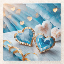 BLAU UND WEISS MIT GOLD GEARBEITETEN HERZEN GLASUNTERSETZER