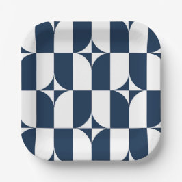 Blau und weiß Mitte des Jahrhunderts modern mit Gr Pappteller