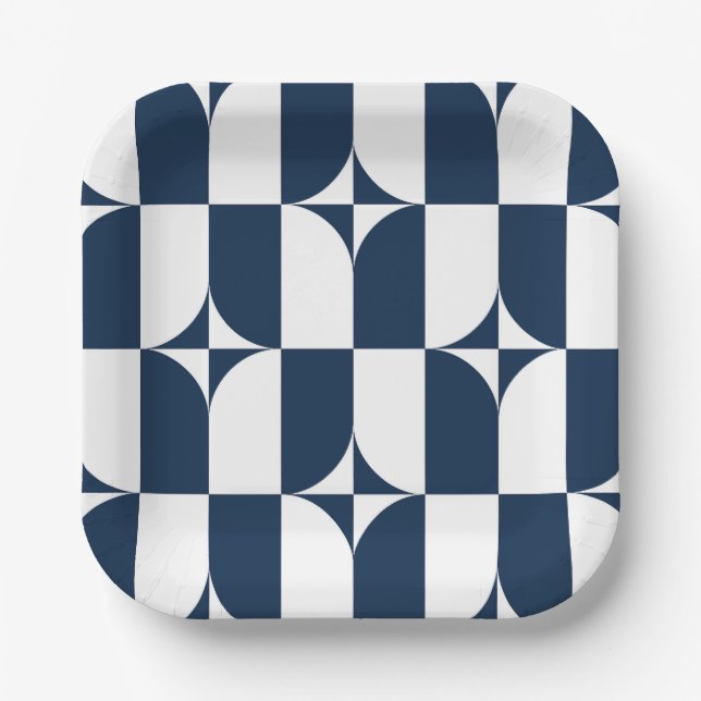 Blau und weiß Mitte des Jahrhunderts modern mit Gr Pappteller (Vorderseite)