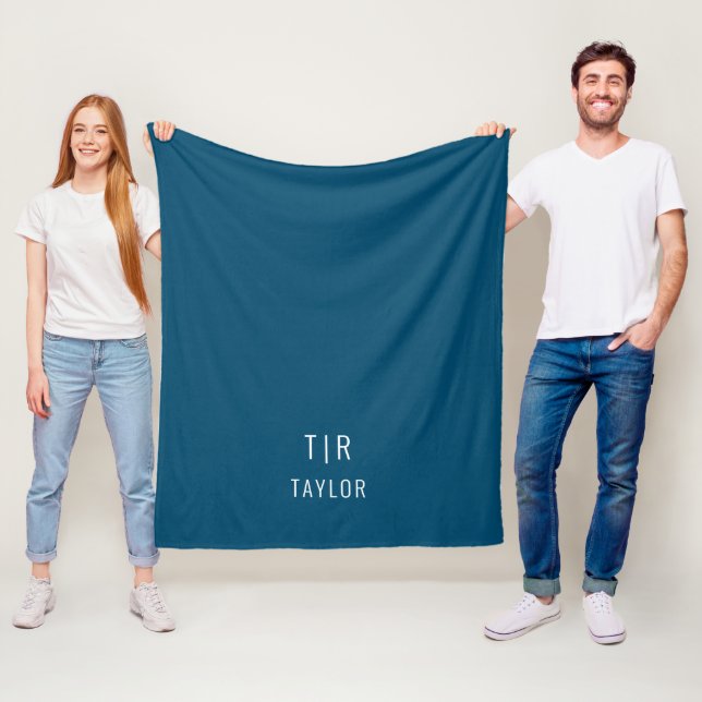 Blau und weiß, modern monogramm elegant fleecedecke (Beispiel)