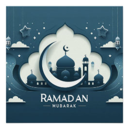 Blau und weiß Moderne Ramadan Mubarak Poster