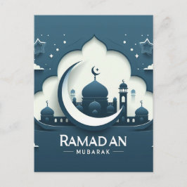 Blau und weiß Moderne Ramadan Mubarak Postkarte