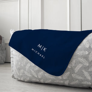 Blau und Weiß | Modernes Monogramm Fleecedecke