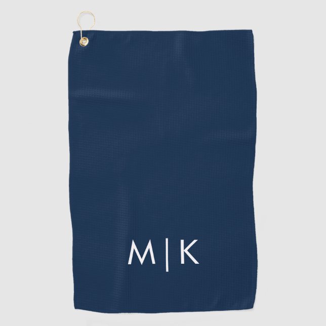 Blau und Weiß | Modernes Monogramm Golfhandtuch (Vorderseite)
