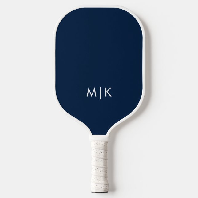 Blau und Weiß | Modernes Monogramm Pickleball Schläger (Vorderseite)