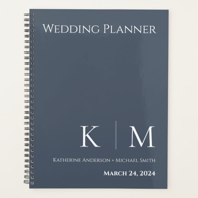 Blau und Weiß - Mongram-Hochzeitsplaner Planer (Vorderseite)