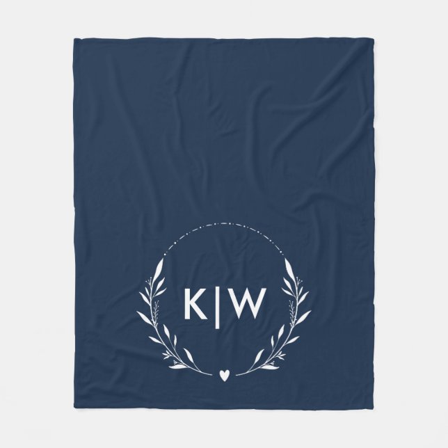 Blau und Weiß | Monogram für moderne Initials Fleecedecke (Vorderseite)