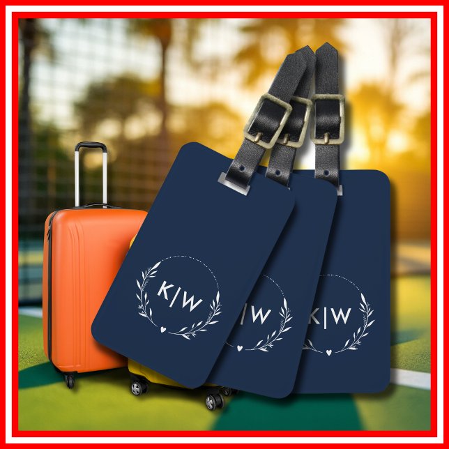 Blau und Weiß | Monogram für moderne Initials Gepäckanhänger (Navy Blue and White | Modern Initials Monogram Luggage Tag)