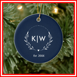 Blau und Weiß | Monogram für moderne Initials Keramik Ornament