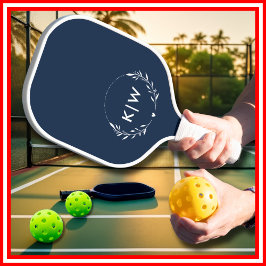 Blau und Weiß | Monogram für moderne Initials Pickleball Schläger