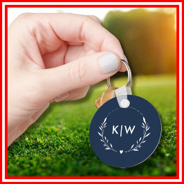 Blau und Weiß | Monogram für moderne Initials Schlüsselanhänger