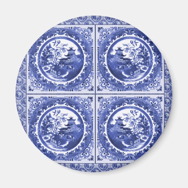 Blau und weiß, Muster Magnet (Vorne)