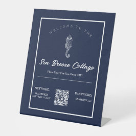 Blau und Weiß Nautic Seepferd Hospitality Wifi Sockelschild