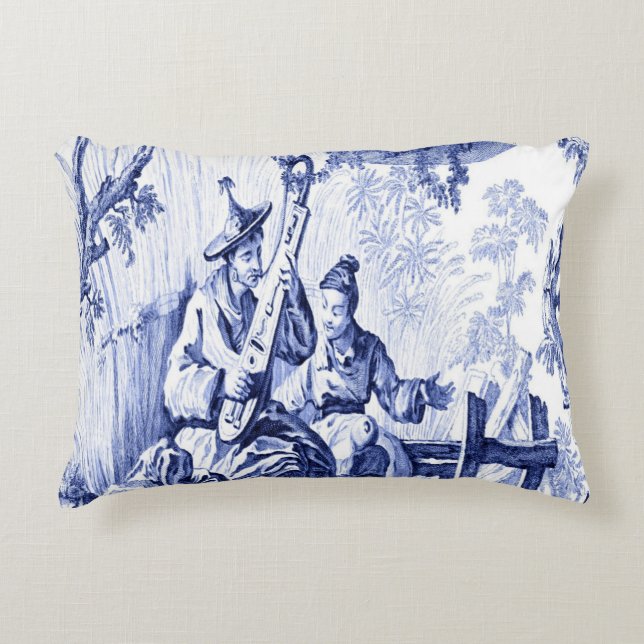 Blau und Weiß Orientale Chinoiserie Dekokissen (Vorderseite)