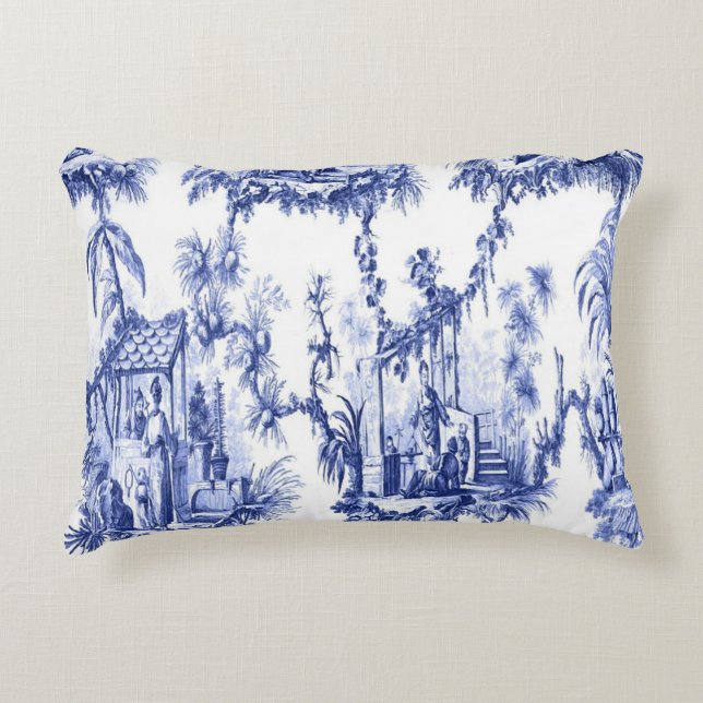 Blau und Weiß Orientale Chinoiserie Dekokissen (Vorderseite)