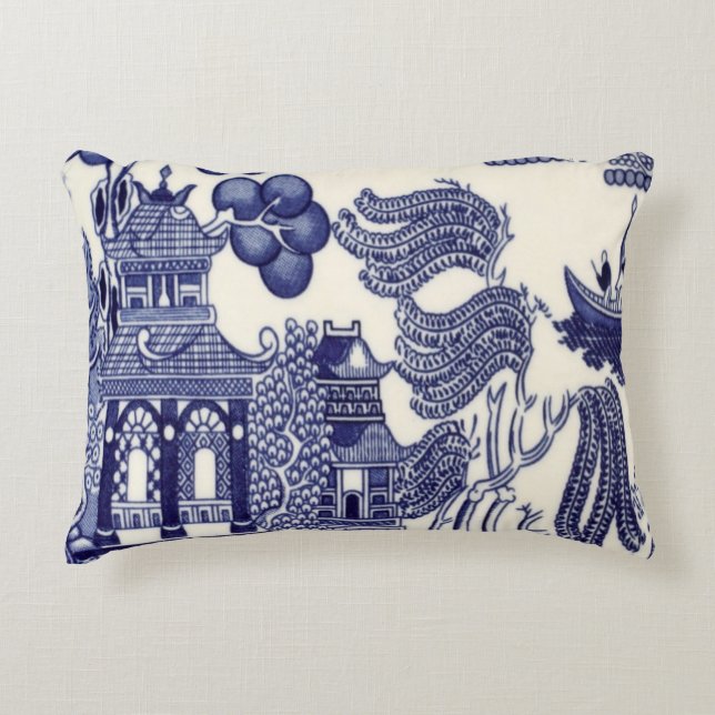 Blau und Weiß Orientale Chinoiserie Dekokissen (Vorderseite)