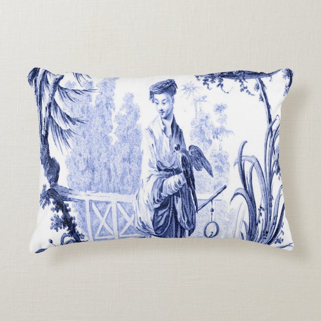 Blau und Weiß Orientale Chinoiserie Dekokissen (Vorderseite)