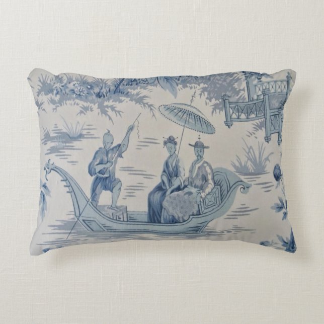 Blau und Weiß Orientale Chinoiserie Dekokissen (Vorderseite)