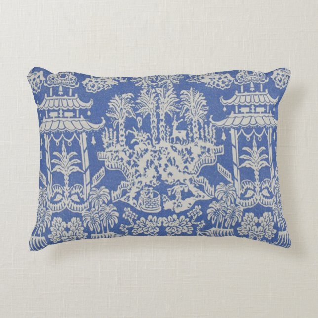 Blau und Weiß Orientale Chinoiserie Dekokissen (Vorderseite)