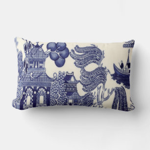 Blau und Weiß Orientale Chinoiserie Lendenkissen