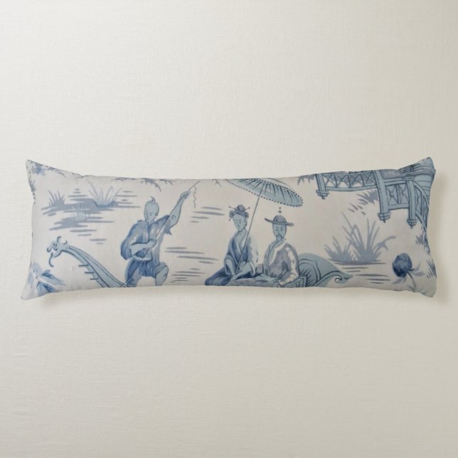 Blau und Weiß Orientale Chinoiserie Seitenschläferkissen (Vorderseite)