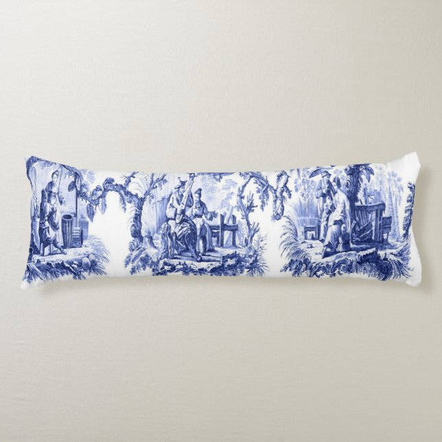 Blau und Weiß Orientale Chinoiserie Seitenschläferkissen (Vorderseite)