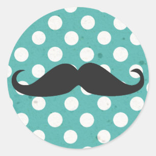 Blau und Weiß Polka Dot Mustache Runder Aufkleber