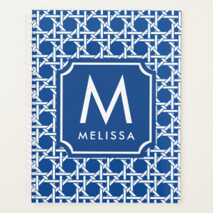 Blau und Weiß Rattan Monogramm Planer