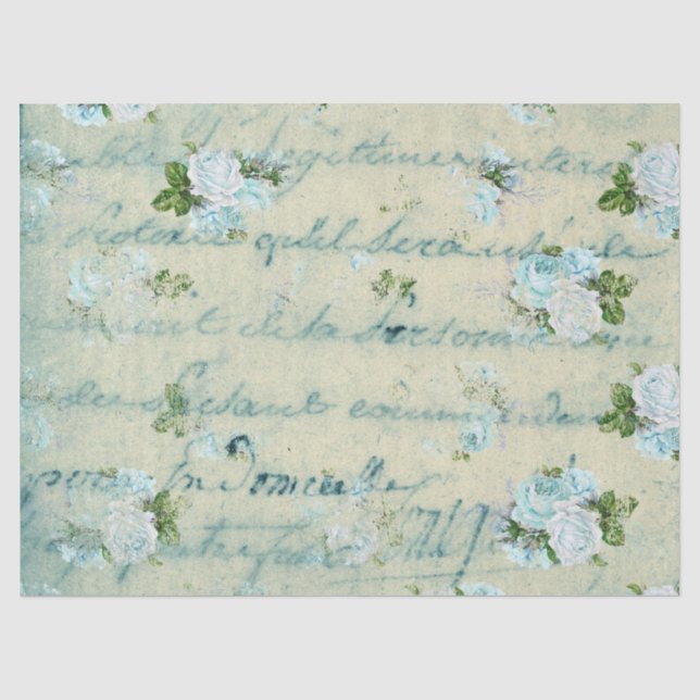 Blau und Weiß Rosen und Schriftdekoupage Seidenpapier (Vorderseite)