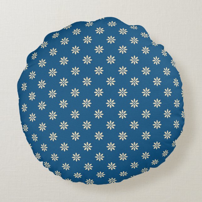 Blau und Weiß Rundes Kissen (Rückseite)