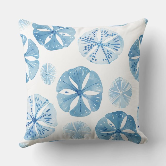 Blau und weiß Sand Dollar Kissen. Kissen (Rückseite)
