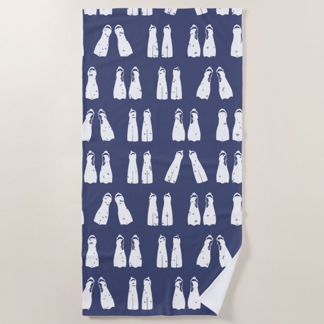 Blau und Weiß Scuba Fins Muster Nautic Strandtuch (Vorderseite)