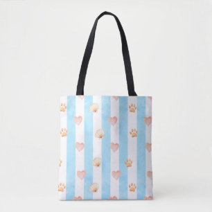 Blau und Weiß Streifen - Herz, Schwarz, Muschel Tasche