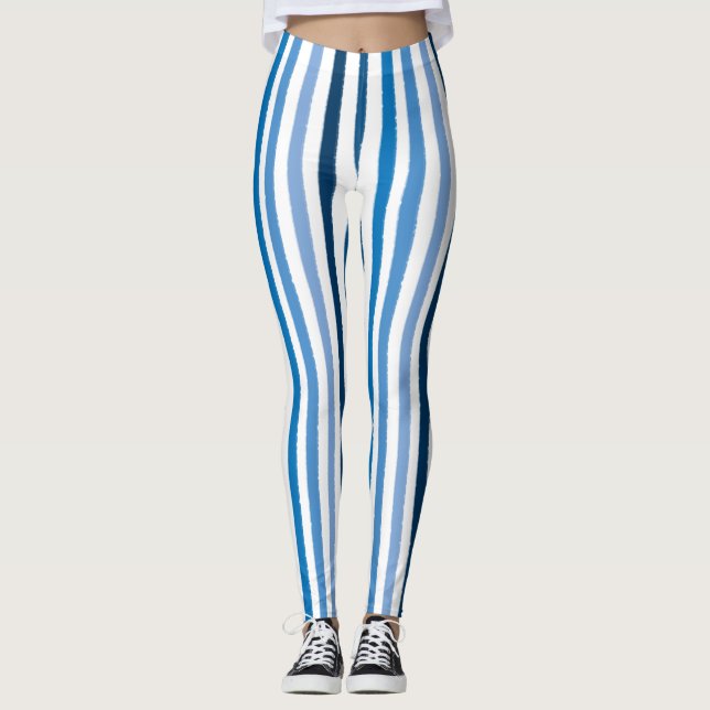 Blau und Weiß Streifen Leggings (Vorderseite)