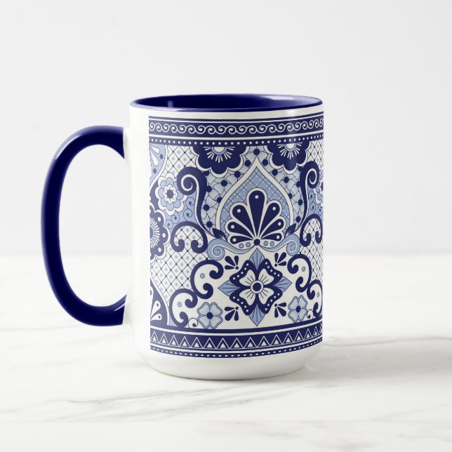 Blau und Weiß Talavera Mexikanische Volkskunst Tasse (Links)