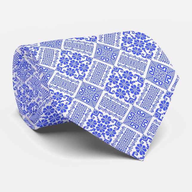 Blau und Weiß Tatreez Henna Thobe Muster Krawatte (Gerollt)