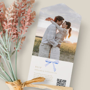 Blau und Weiß   Trendy Ribbon Wedding OR All In One Einladung