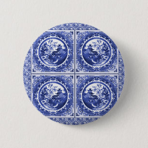 Blau und weiß, Weidemusterentwurf Button