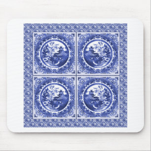 Blau und weiß, Weidemusterentwurf Mousepad