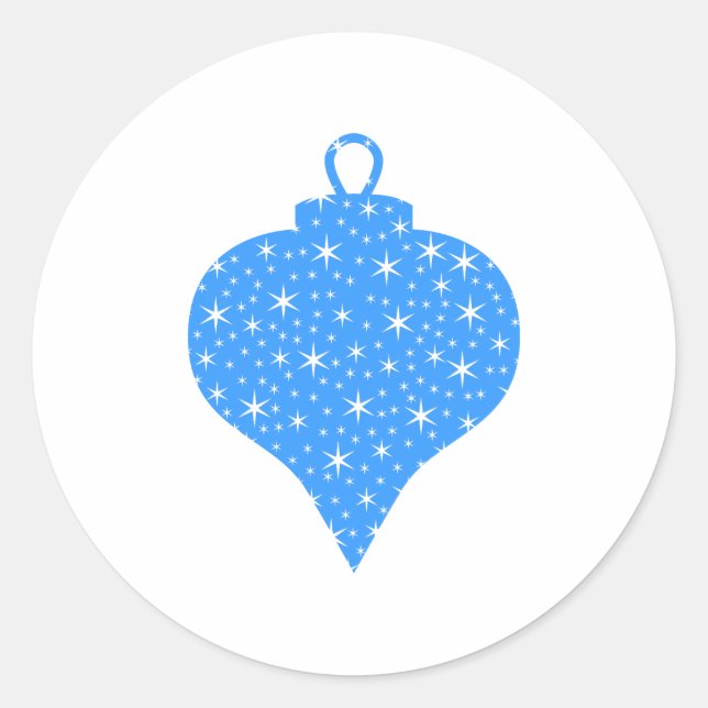 Blau und Weiß Weihnachtsbaumdesign. Runder Aufkleber (Vorderseite)