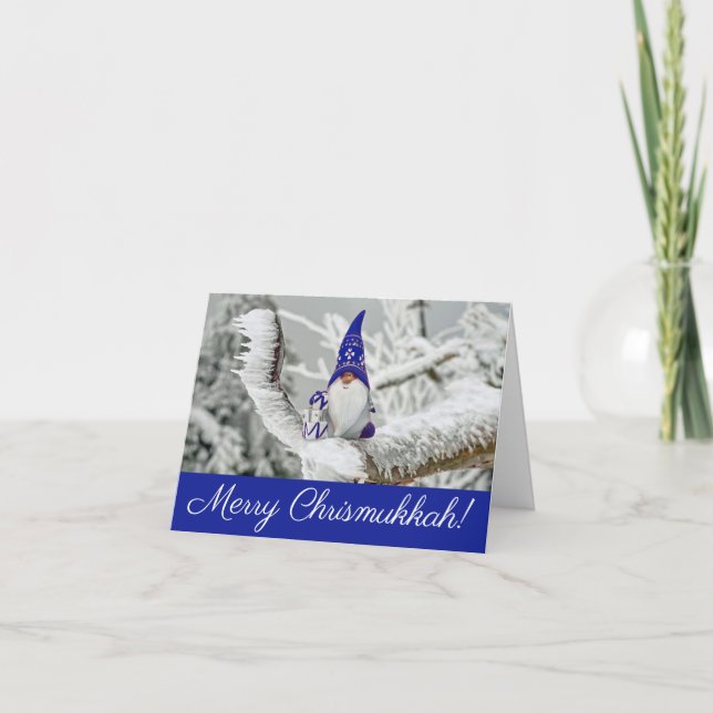 Blau und weiß Weihnachtsmann wünscht eine frohe Ch Karte (Vorderseite)
