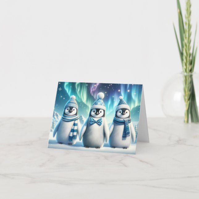 Blau und Weiß Weihnachtspenguine Dankeskarte (Vorderseite)