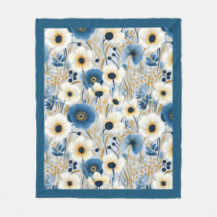 Blau und Weiß Wildblumen Fleece Blanket