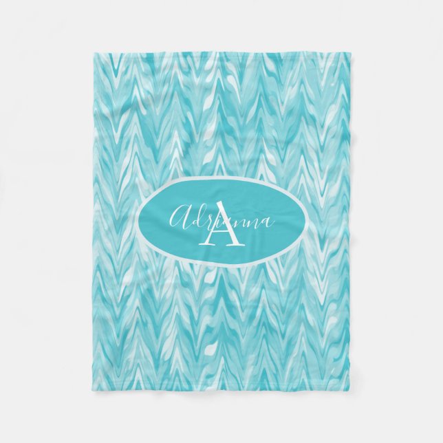 Blau und Weiß Zigzag Fleecedecke (Vorderseite)