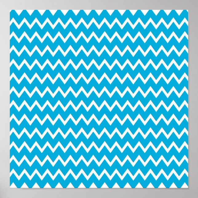 Blau und Weiß Zigzag Muster Poster (Vorne)